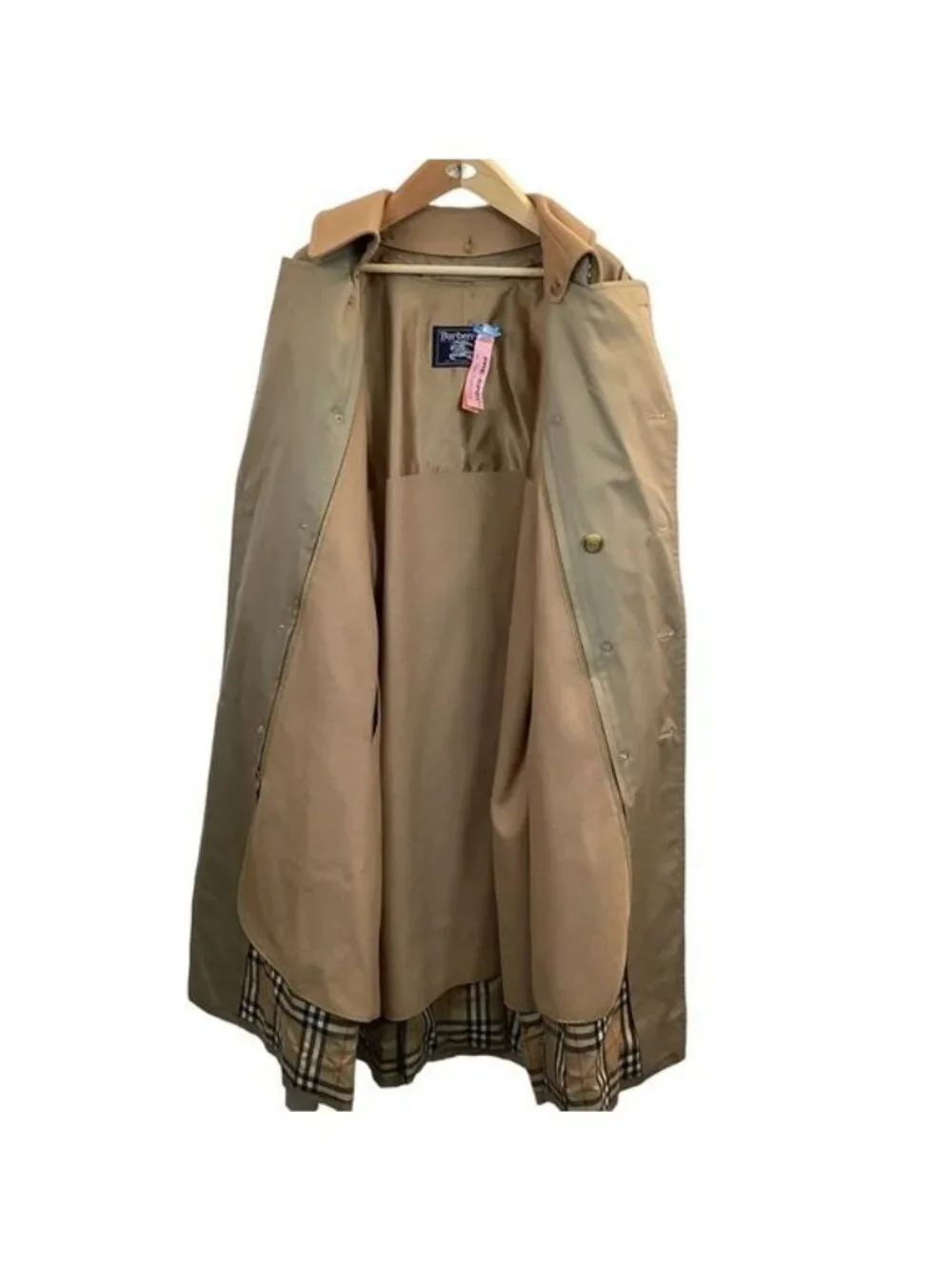 Burberry’s Nova Check Wool Lined Belted Mens Tan Trench Coat 48L